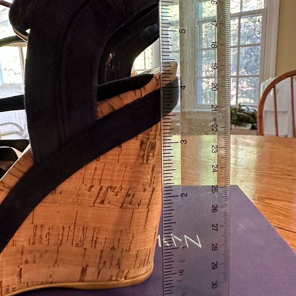 Stuart Weitzman Navy Fabric Cork Platform Wedge Sandals - Picture 3 of 10